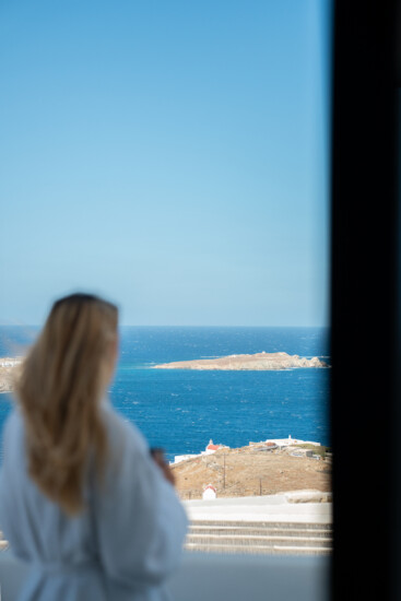 Panorama Two-Bedroom Suite Sea View — Tharroe of Mykonos Hotel with living room and sea views.