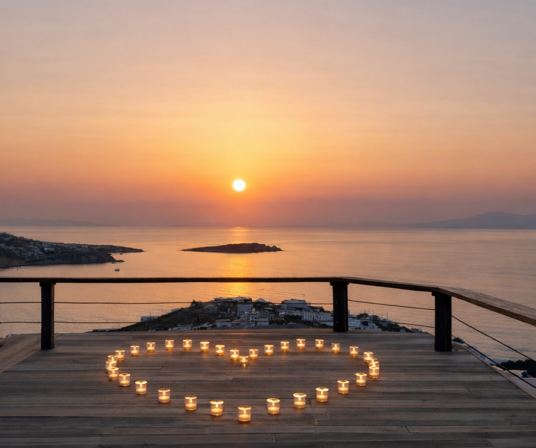 sunset mykonos proposal honeymoon
