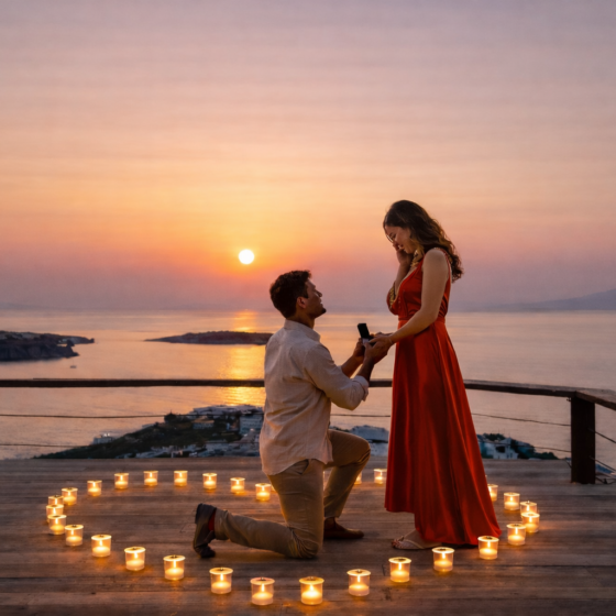 wedding proposal sunset in mykonos at tharroe of mykonos