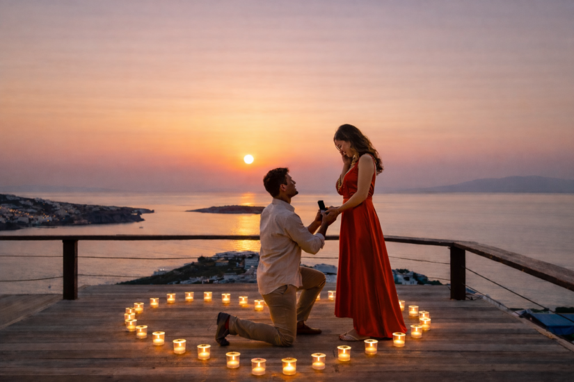 wedding proposal sunset