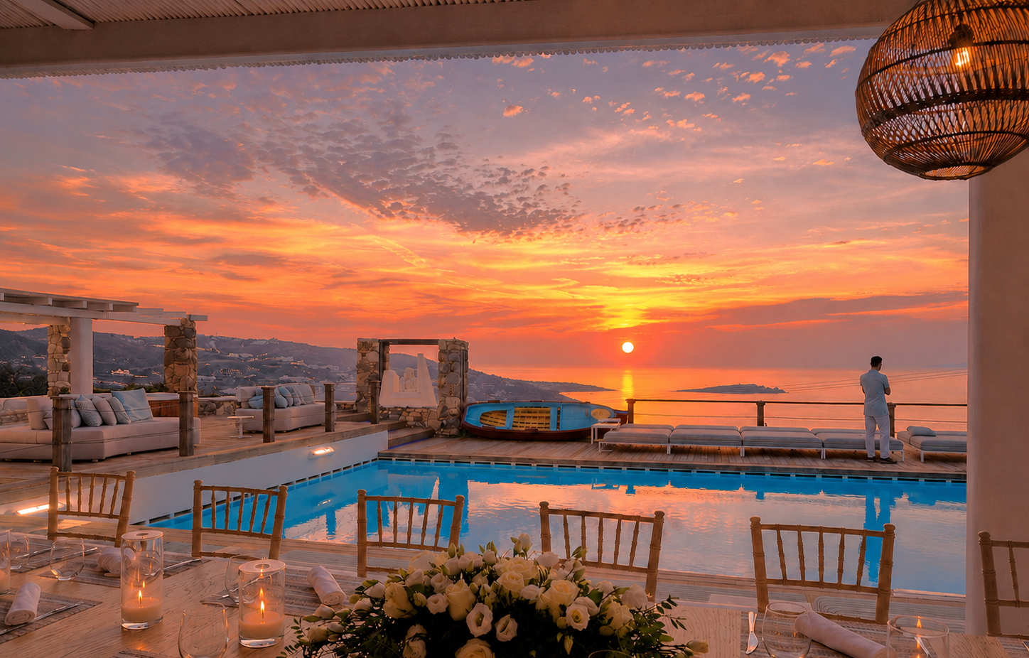Restaurant Pool view Mykonos Tharroe